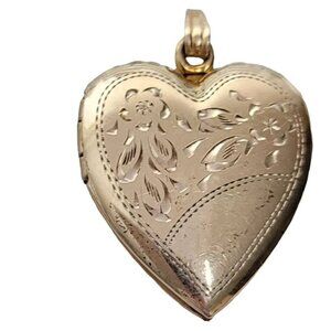 Sterling Silver 1/20 Gold Vermeil Etched Heart Photo Locket Pendant